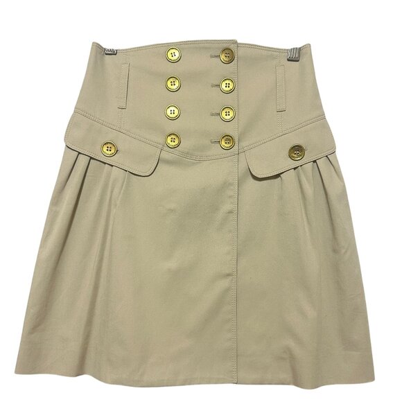Burberry London Light Khaki High-Waist Pleated Mini Skirt Wrap Size IT 36 / US 2
